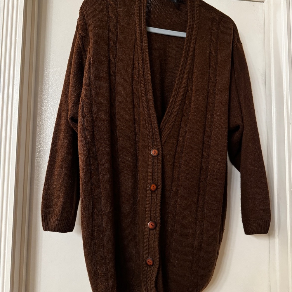 Chocolate Brown V-Neck Cable Knit Cardigan